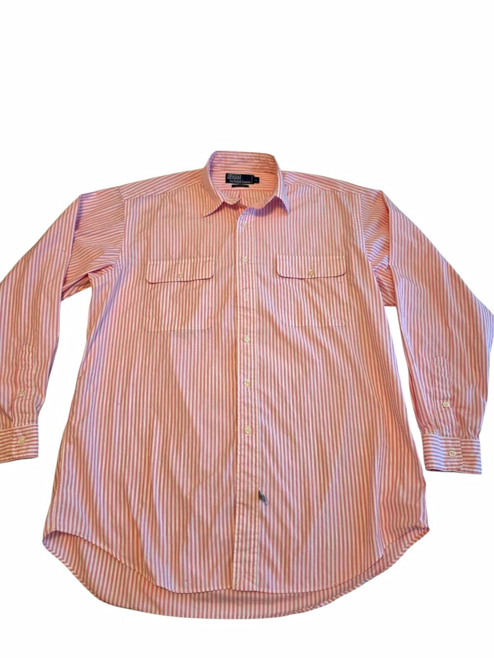Polo by Ralph Lauren Men's Pink & White Striped Classic Cotton Dress Shirt Large